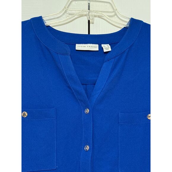 Susan Graver Royal Blue Long Sleeve Blouse, Size 16 - Picture 3 of 7